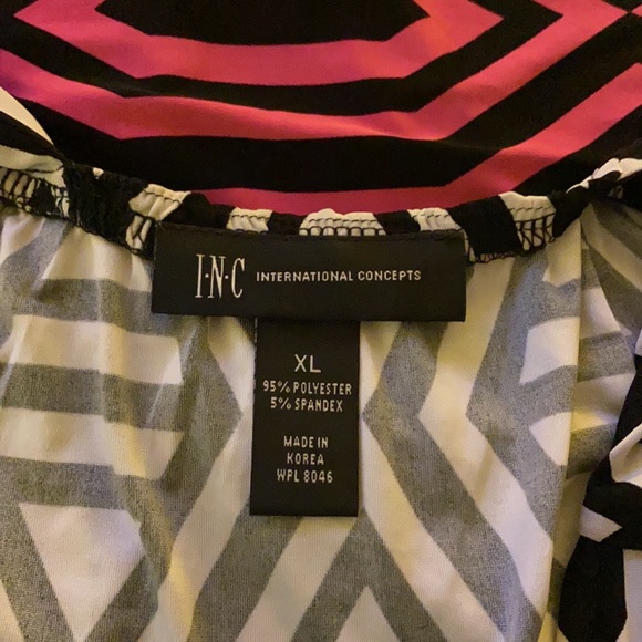 INC International Concepts Work Dress Top: Black, White, and Pink stripe design - Picture 9 of 10